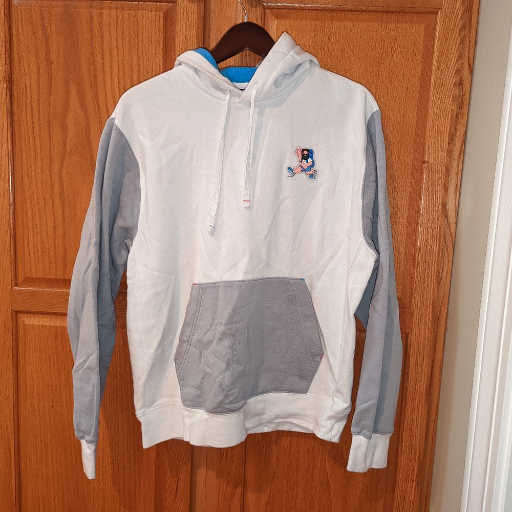 Nike Hiker Club Fleece Pullover Hoodie Sweatshirt Men size M White Blue graphic